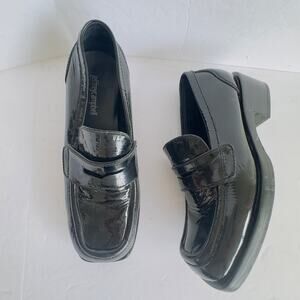Jeffery Campbell Sorbonne Loafer Black Leather Chunky Square Toe Block Heel Sz 8